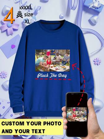 Plus Size Men Sports Casual Customized Round Neck Funny Sweatshirt, Suitable For Autumn