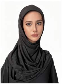 1 Piece Ladies High Quality Black Solid Color Soft Breathable Jersey Hijabs Scarves
