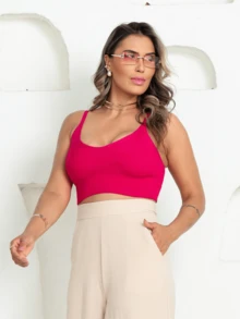 Women's Modal Chic Cropped Knit Top Summer Chic Straps - 玫紅色 - 查看 4