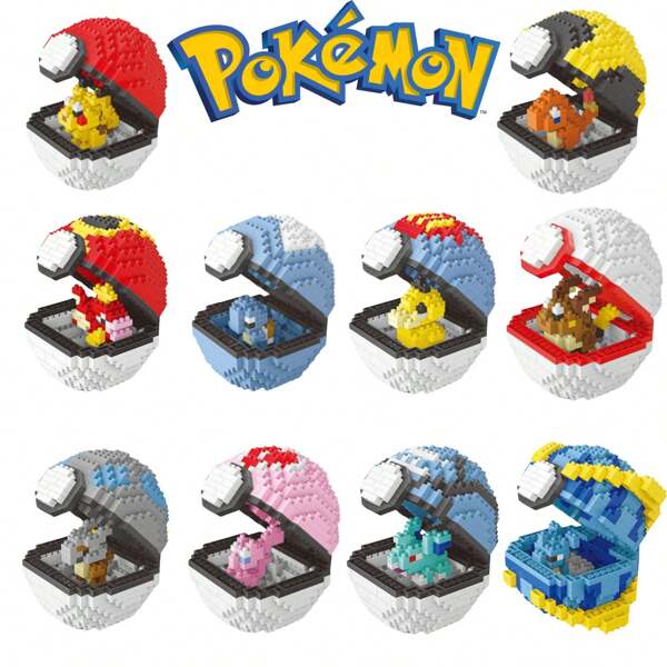 Bloques de construcción a escala micro de Pokemon Pokebola, figura de acción de anime, juguetes de bloques de construcción, Pikachu, sets de monstruos de bolsillo, adornos de escritorio, decoración de habitación, regalo de cumpleaños Kawaii, decoración de Navidad y Halloween, sin caja
