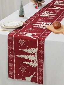 1 件亚麻材质圣诞桌旗桌布桌布，圣诞树麋鹿图案，桌面装饰，圣诞装饰，圣诞派对用品，圣诞餐桌装饰家居装饰，圣诞装饰，圣诞装饰，圣诞节 - 彩色 - 查看 6