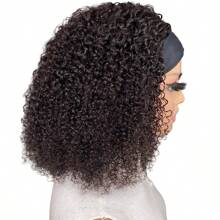 200% High Density Headband Wig Kinky Curly Headband Wig Human Hair Short Kinky Curly Wig 200% Density Scarf Wig - SNatural - View 2