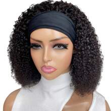 200% High Density Headband Wig Kinky Curly Headband Wig Human Hair Short Kinky Curly Wig 200% Density Scarf Wig - SNatural - View 4