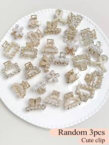 3/6/8/10pcs Random Alloy Small Claw Clips With Crystal Hair Clips For Girls - Multicolor - View 11