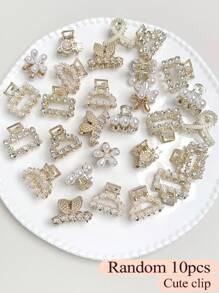 3/6/8/10pcs Random Alloy Small Claw Clips With Crystal Hair Clips For Girls - Multicolor - View 10
