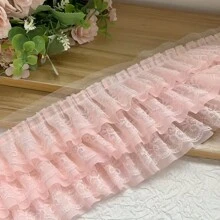 1 pieza 3 capas de tela de gasa de malla con pliegues 3D con bordado y ribete de volantes, para manualidades de vestidos, cortinas y decoración