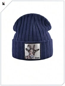 KKISSBAOBEI 1 件山羊刺绣贴针织帽，适合休闲、运动、派对秋季装扮