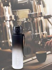 1pc Gradient Plastic Sports Water Bottle, Portable Water Bottle For Outdoor Activities - Black and White - View 1