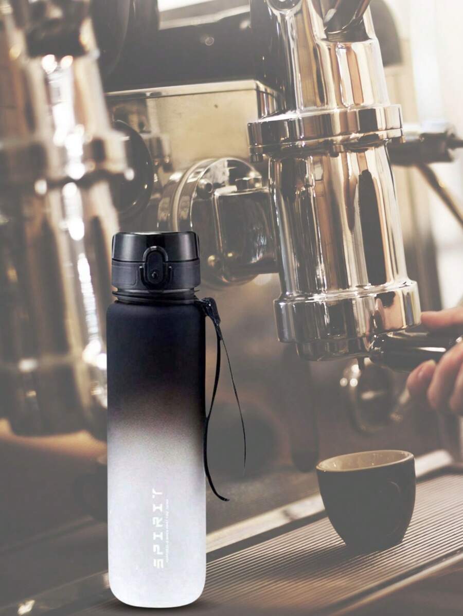 1pc Gradient Plastic Sports Water Bottle, Portable Water Bottle For Outdoor Activities - Black and White - View 1