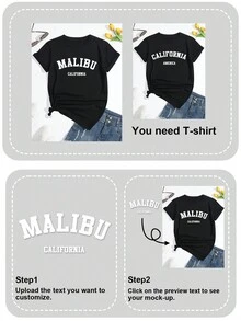 Áo thun tay ngắn cổ tròn in chữ tùy chỉnh phía trước, dáng ôm vừa vặn dành cho nữ - màu đen - Xem 4