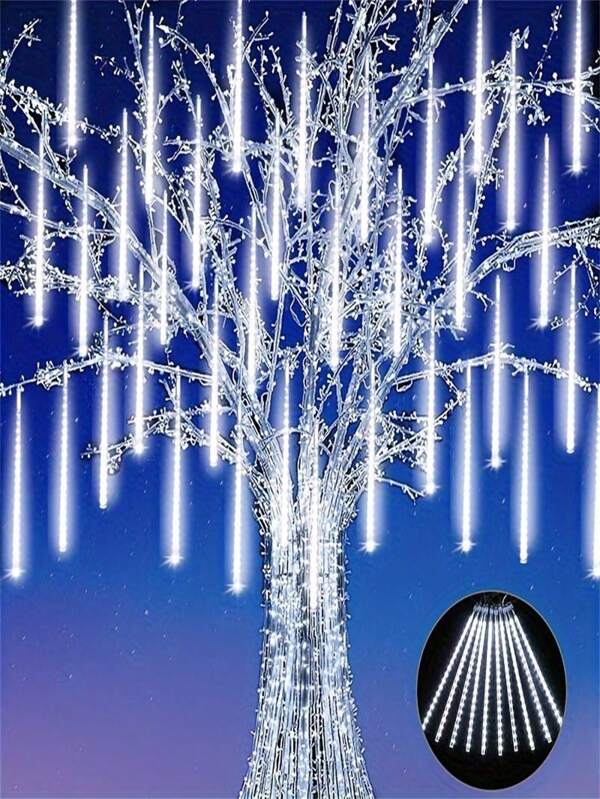 1 Peça Luz de Gelo Exterior, Luz de Chuva de Meteoros de Nevasca, Decoração LED de Gotas Pingente para Festa de Férias, Casa, Quintal, Jardim, Árvore, Decoração de Telhado, Luz de Corda Interna de 8 Tubos