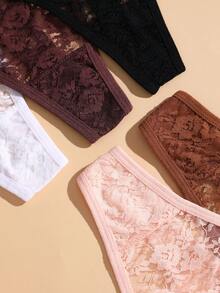 5 chiếc/bộ quần lót ren hoa gợi cảm cạp trễ cho nữ, đồ lót - Nhiều màu - Xem 5