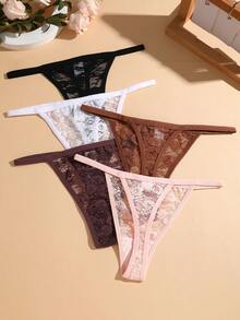 5 chiếc/bộ quần lót ren hoa gợi cảm cạp trễ cho nữ, đồ lót - Nhiều màu - Xem 4
