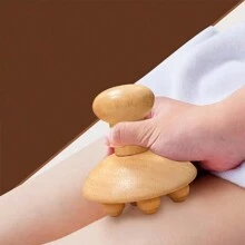 木疗按摩工具 Maderoterapia 套件木质按摩滚轮绳索工具套件塑身工具用于放松肌肉 - 杏色 - 查看 3