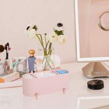 Organizador de herramientas de maquillaje, dispensador de clips de plástico para bastoncillos, clip transparente para bolas y bastoncillos de algodón, frasco de baño de 3 compartimentos, bastoncillos de algodón, bolas de algodón, organizador multiusos de cajones para almohadillas de algodón