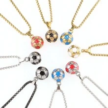 1pc Soccer Football Pendant Necklaces Male Golden Color Stainless Steel Sports Necklace Men Women Fashion Jewelry Gift - Multicolor - View 1