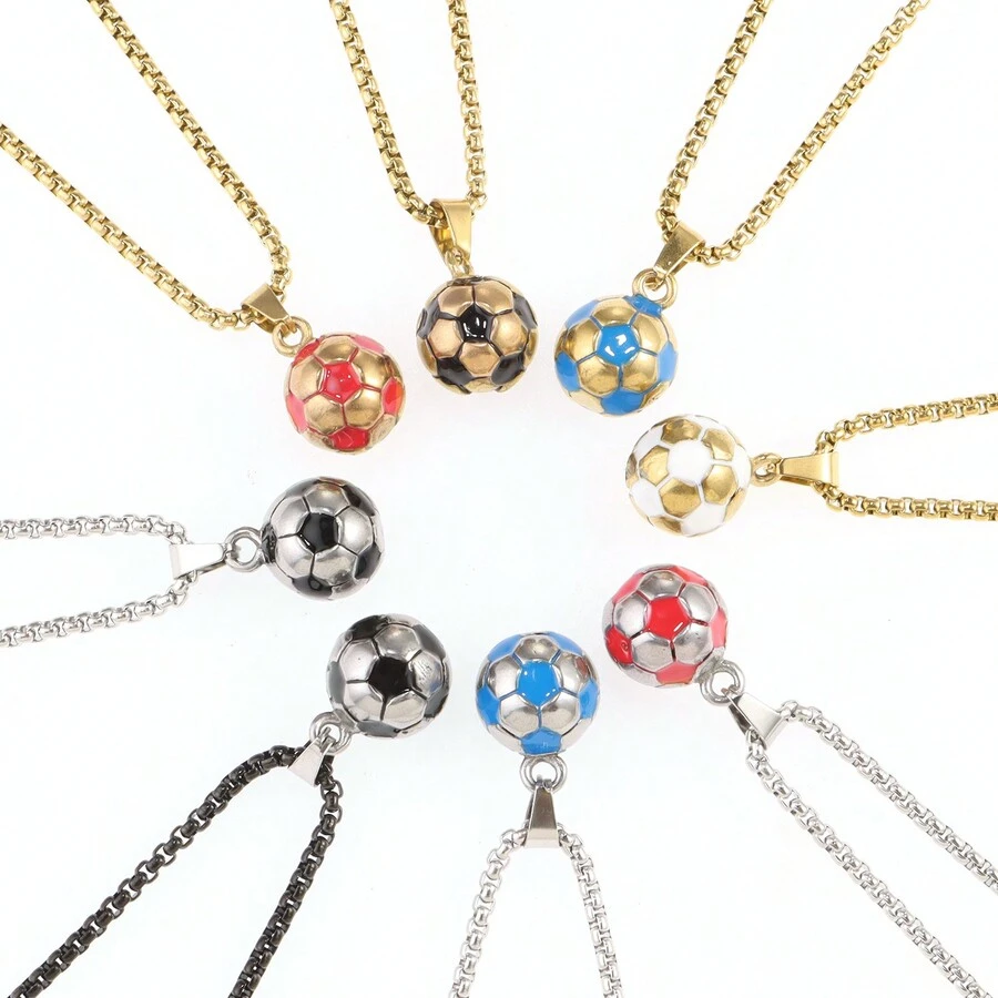 1pc Soccer Football Pendant Necklaces Male Golden Color Stainless Steel Sports Necklace Men Women Fashion Jewelry Gift - Multicolor - View 1