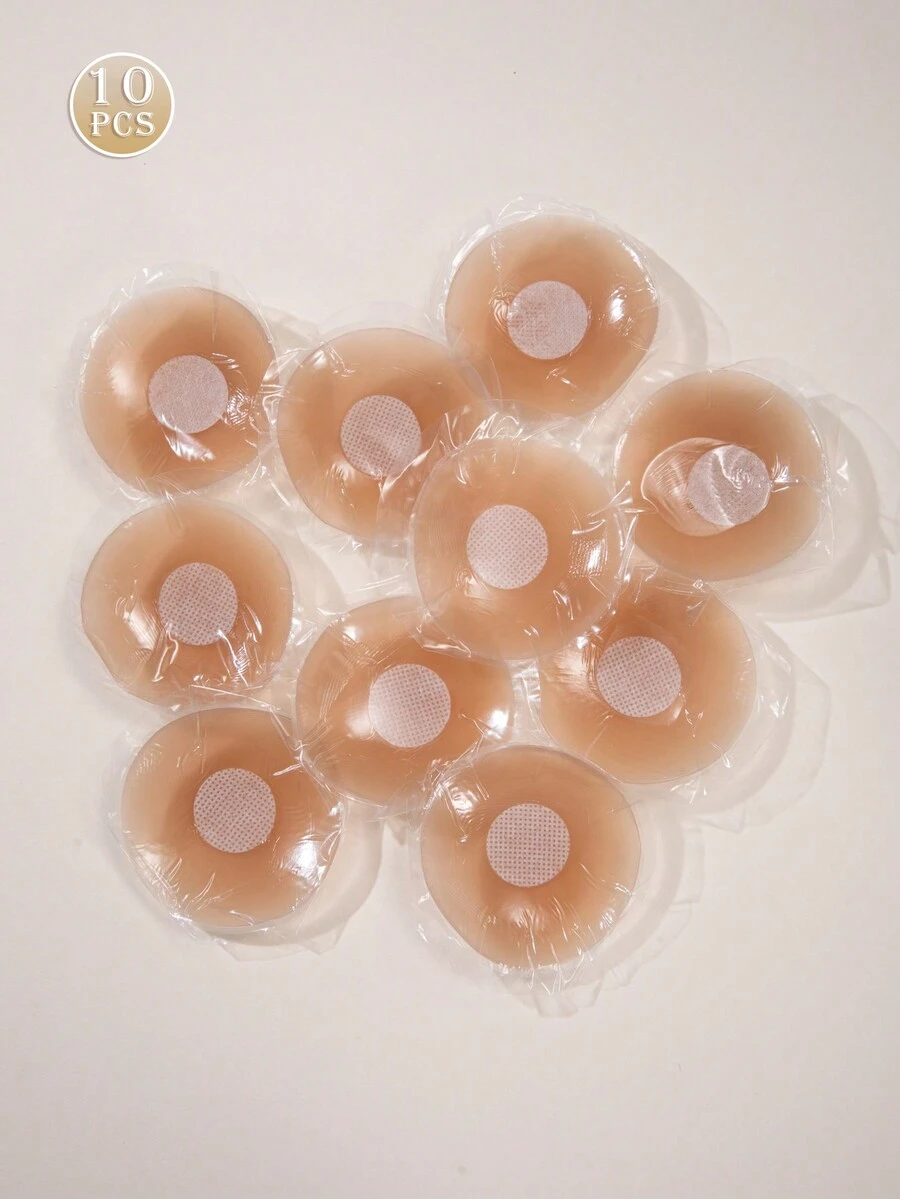 10 件棕色圆形硅胶液体乳房花瓣，可洗隐形乳头贴 - 棕色 - 查看 1