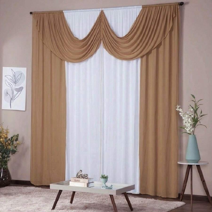 Paris Curtain 4.00 X 2.80 Living Room Bedroom Balcony Door Mesh Simple Rod Colorful Band White Background - 米色 - 查看 1