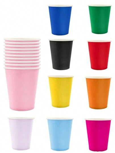10pcs/Pack 9oz Disposable Paper Cups, Suitable For Parties, Family Gatherings, DIY And Holiday Events, Available In Multiple Colors