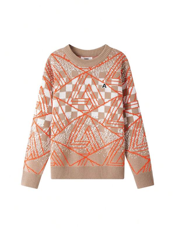 Annil And Warm Checkerboard Jacquard Sweater. Boys' Children's Clothing. Round Neck Long-Sleeved Knitted Sweater. Soft, Comfortable And Loose Top.