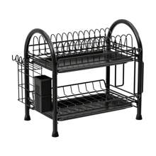 Escurridor de platos de 2 niveles con marco tubular redondo, soporte de platos para gabinete de cocina - Negro - Ver 11