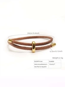 BLKSMTH Women's Leather Simple 18K Gold Plated Expandable Leather Bracelet - Camel - View 3