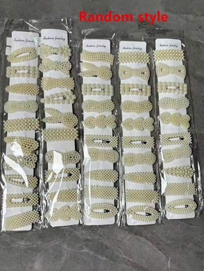 10个/卡 时尚仿珍珠发夹，款式多样（随机图案），爪夹，发卡，发饰，学生用品，珍珠发饰，头部饰品