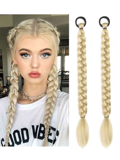 Pack Of 2 Braiding Hair 16Inch Suitable For Women And Children Daily Holidays And Cosplay Braided Hair Blonde Fashion Synthetic Hair Crochet Hair Extensions Useful And Deft High Temperature Hair Woven Hair Extensions For Halloween And Christmas