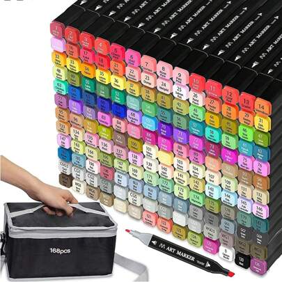 Markers 168 Colors Dual Tip Alcohol, Sketch Markers Set For Kids Adults Artists Painting, Coloring, Sketching, Multicolor