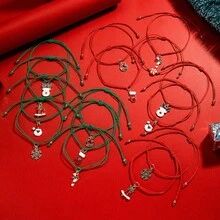 Vòng tay bện hình bông tuyết chủ đề Giáng sinh phù hợp để đeo hàng ngày cho phụ nữ - Đỏ - Xem 1