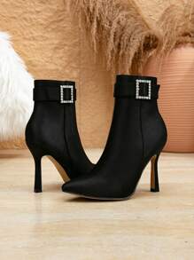 Women's New Black Studded Pointed Toe Stiletto High Heel Ankle Boots, Comfortable And Versatile For Autumn/Winter