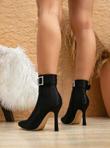 Women's New Black Studded Pointed Toe Stiletto High Heel Ankle Boots, Comfortable And Versatile For Autumn/Winter