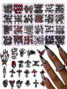 240Pcs/Box New Halloween Nail Jewelry Decor Alloy Set, Skull, Spider, Bat Design Nail Supplies Nails Nail Charms Nail Gems