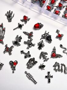 240Pcs/Box New Halloween Nail Jewelry Decor Alloy Set, Skull, Spider, Bat Design Nail Supplies Nails Nail Charms Nail Gems