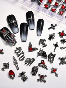240Pcs/Box New Halloween Nail Jewelry Decor Alloy Set, Skull, Spider, Bat Design Nail Supplies Nails Nail Charms Nail Gems