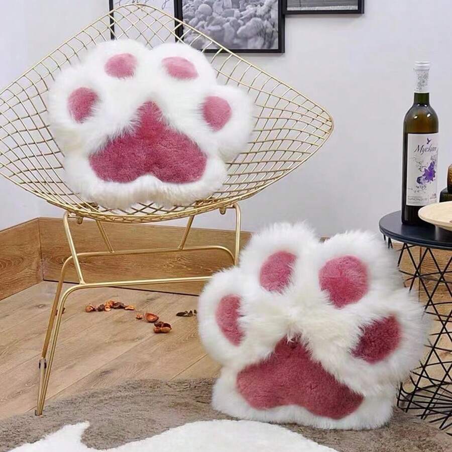 1pc 17.72*17.72in Cute Fluffy Cat Paw Pillow With Core, Furniture