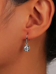 1 对简约百搭的 925 纯银镀铂金梅花锆石耳钉，适合日常佩戴、约会、派对、购物、度假 - 銀色 - 查看 2