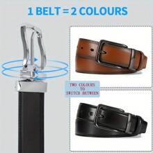 YOORAN Men's Swivel Pin Buckle Double-Sided Leather Belt 1 3/8" Dress Pants - 2 Styles In One Belt - 黑色/棕色 - 查看 8