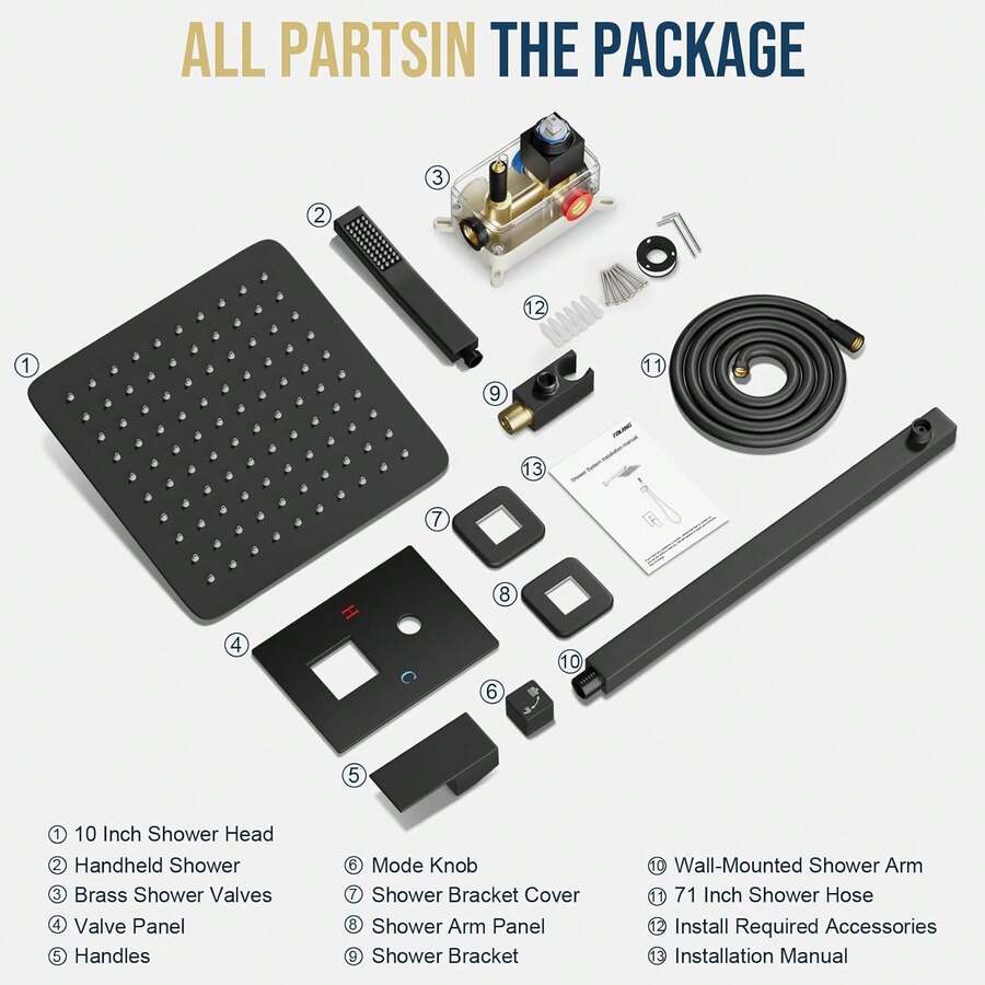 GOXIUHAN Black Shower Faucet Set Rainfall Shower System With Rain