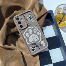 1PC Cute Dog Paw & Puppy Cartoon Creative Personalized Soft Full-Covered Anti-Fall Phone Case, Matte Brown Coffee Lens Frame Layered Design, Compatible With Samsung Galaxy A Series Smartphones Waterproof Shockproof Scratch Resistant - Multicolor - View 3
