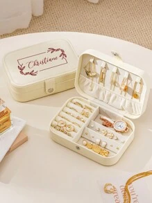 Boîte à bijoux personnalisée en PU avec nom, étui de rangement pour bijoux personnalisé avec compartiments ajustables, cadeaux personnalisés pour femme, demoiselle d'honneur, mère, amie, enseignante, rentrée scolaire