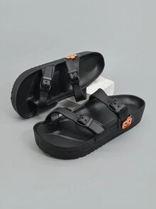 1 双女士黑色 EVA 厚底拖鞋，轻便休闲防滑耐用女士人字拖 - 黑色 - 查看 1