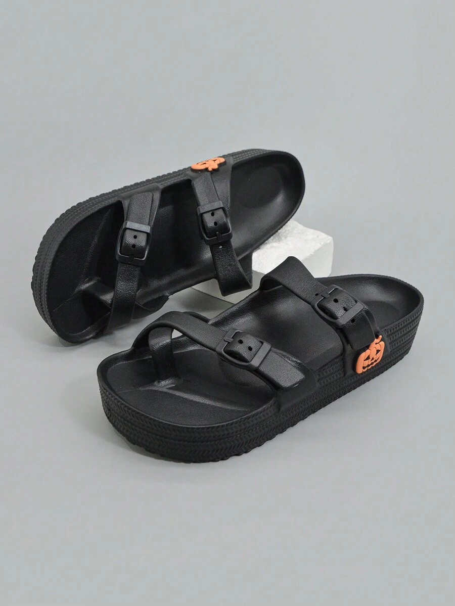 1 双女士黑色 EVA 厚底拖鞋，轻便休闲防滑耐用女士人字拖 - 黑色 - 查看 1