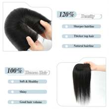 12inch Human Hair Toppers For Women Real Human Hair Topper Hair Pieces For Women Human Hair Toppers For Women With Thinning Hair Pieces For Thinning Hair Loss Cover - 自然色&黑色系 - 查看 3