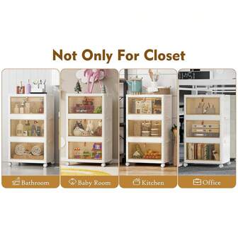 3/4/5/6 包可堆叠储物箱，正面敞开 - 带门和轮子的可折叠储物柜 - 带皮革手柄的便携式衣柜 - 带盖的可折叠卧室衣柜 - 大号、防尘、防水 - 非常适合存放衣服、化妆品、书籍和玩具 - 客厅、卧室、浴室、厨房的多功能储物容器 - 家庭整理器