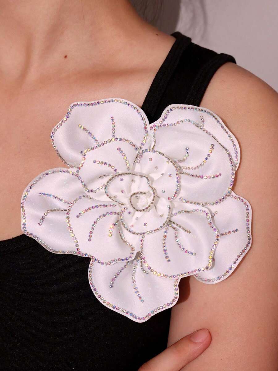 14 厘米优雅多层面料花朵胸针，镶嵌彩色方晶锆石，装饰性翻领别针，正式礼服和西装，情人节情人节礼服配饰，衣服别针，包包饰品，学校办公室配饰，衬衫夹克珠宝，圣诞节万圣节衣服别针，有趣可爱的教师礼物，万圣节配饰，教师节