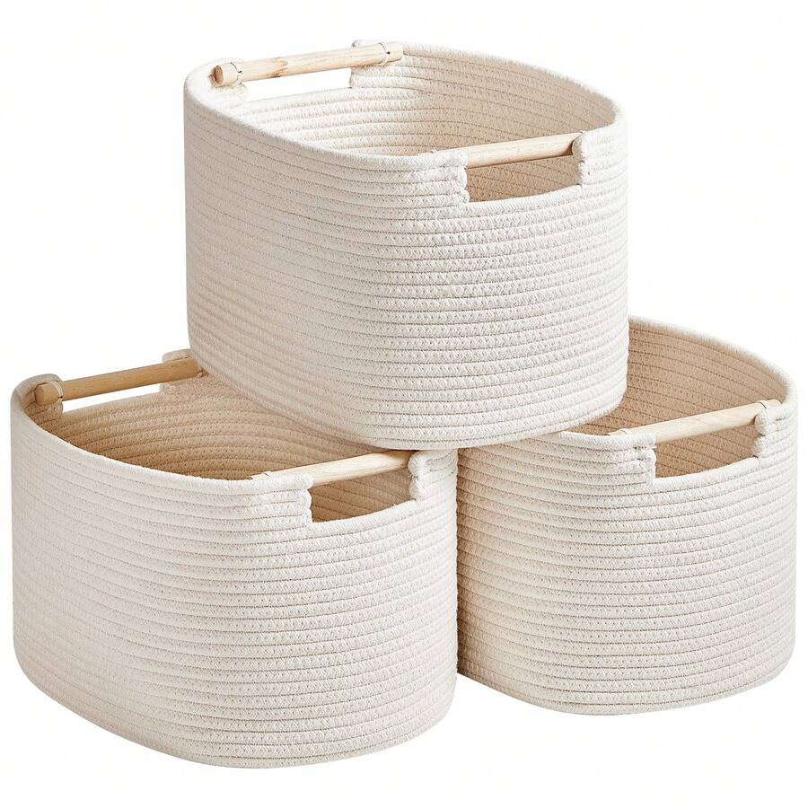 3 Pack Storage Basket For Cabinet And Toy Organization - 13"X9.8"X8.7" Baskets For Storage - Baby Toy Bin - Toy Storage Organizer - Ideal For Empty Gift Baskets To Fill - 白色 - 查看 1