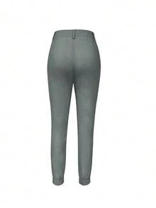Women's Solid Color Slim Fit Lightweight Pants, For Commuting And Daily Casual Wear, Spring/Summer - Dark Grey - View 2