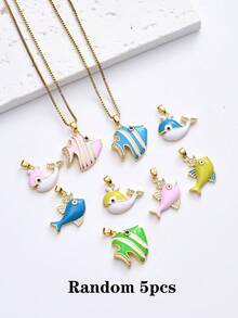 1/5 件时尚可爱金属珐琅方晶锆石海豚和金鱼吊坠，适合 DIY 珠宝制作项链、耳环、钥匙扣、手机链、海洋生物装饰礼物 - 彩色 - 查看 20
